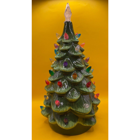 Vintage Lighted Tabletop Ceramic Christmas Tree -Battery Operated 14" Tall - Picture 6 of 9